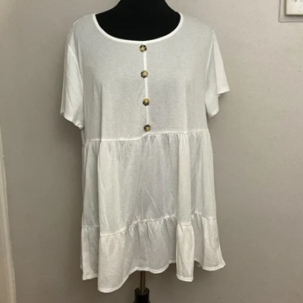 7-20 Sami Jo White Top Blouse 2x NWT tiered Boho Roomy